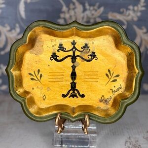 Vintage Decorative Tray with Green and Gold Design